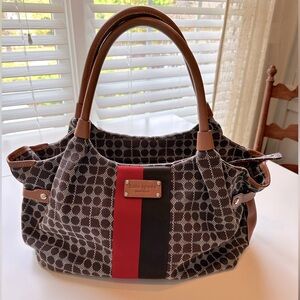 Kate Spade STEVIE classic dot Noel chocolate Canvas Leather trim shoulder Bag